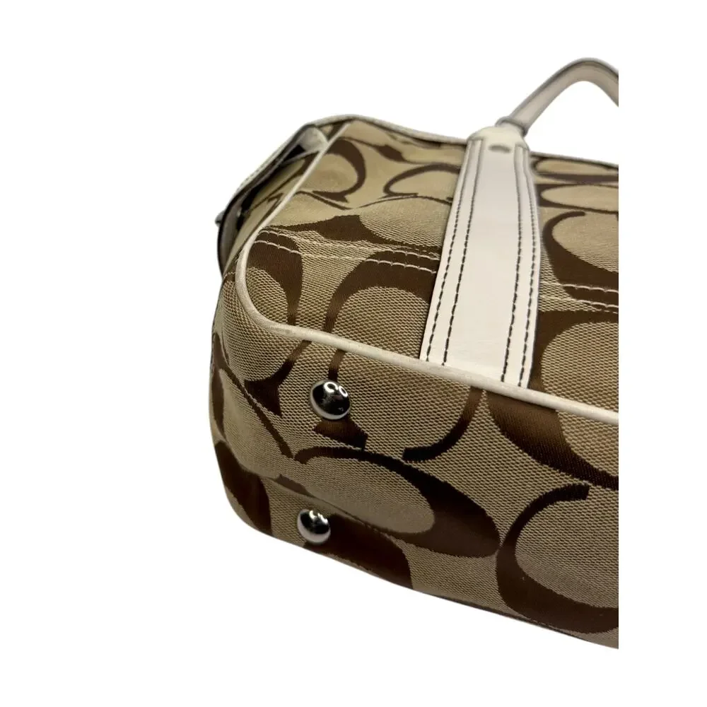 Vintage Coach Signature Brown Khaki Jacquard Canvas Gallery Satchel Tote Bag